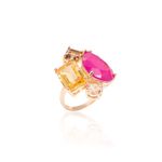 Anel-maxi-formas-fusion-turmalina-rosa-banho-de-ouro-18k