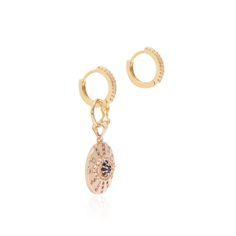 Brinco-ear-bling-medalha-olho-zirconias-coloridas-banho-de-ouro-rose