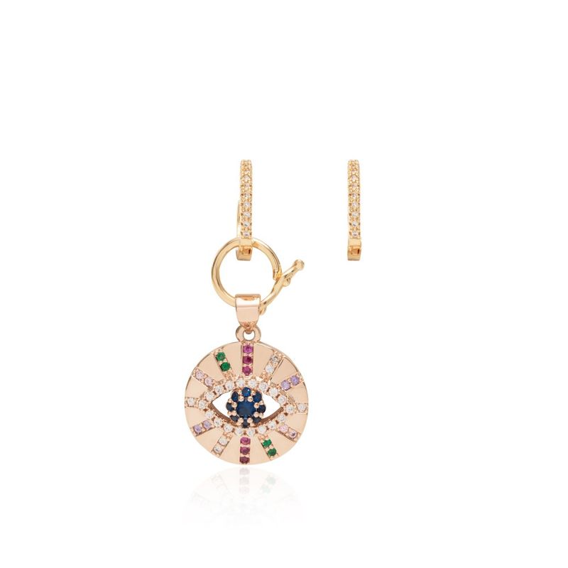 Brinco-ear-bling-medalha-olho-zirconias-coloridas-banho-de-ouro-rose