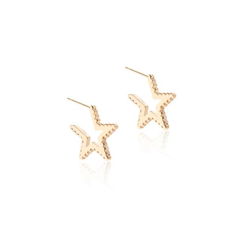 Brinco argola estrela zircônia branca banho de ouro 18k