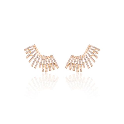 Brinco onda grande zircônia branca banho de ouro 18k