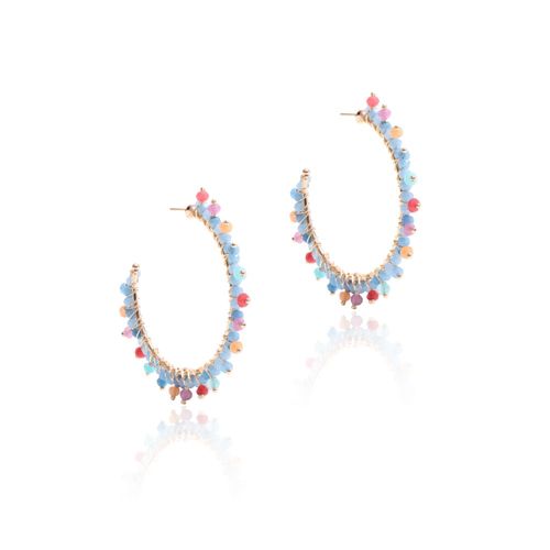 Brinco argola pedras naturais jades azuis banho de ouro 18k