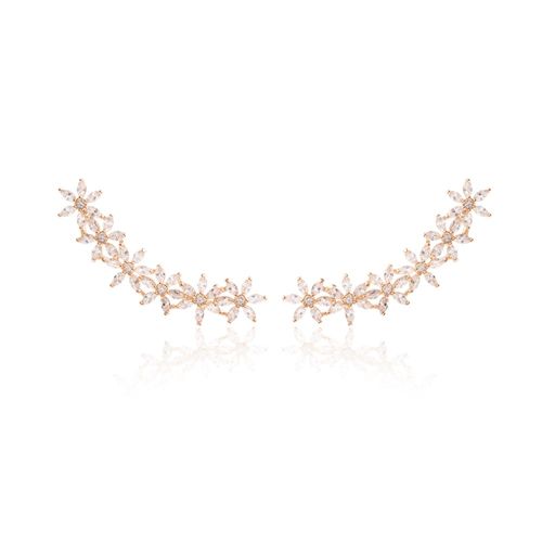 Brinco ear cuff inteiro flores banho de ouro 18k