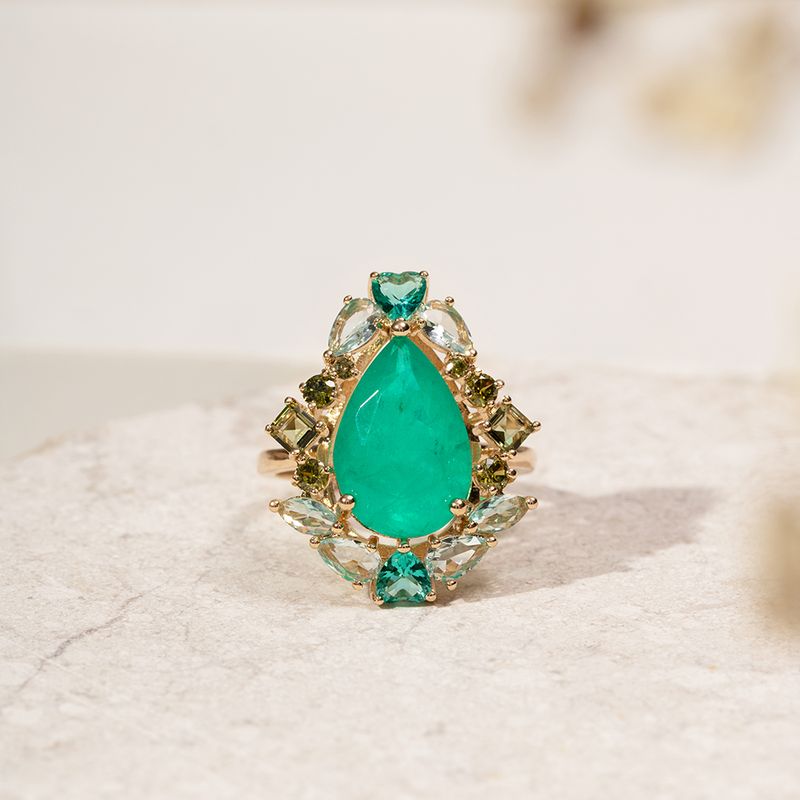 Anel-gota-formas-fusion-esmeralda-banho-de-ouro-18k