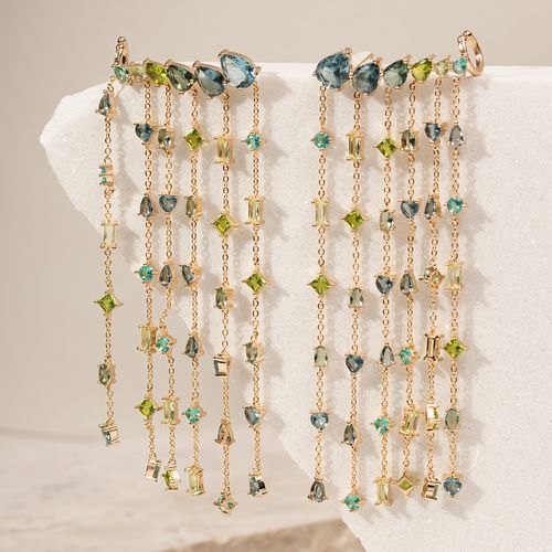 Brinco ear cuff cortina formas cristal london blue banho de ouro 18k