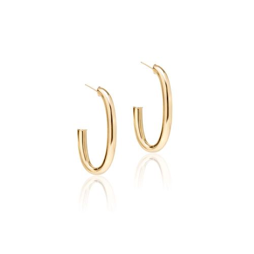 Brinco argola lisa tubo oval 6mm banho de ouro 18k