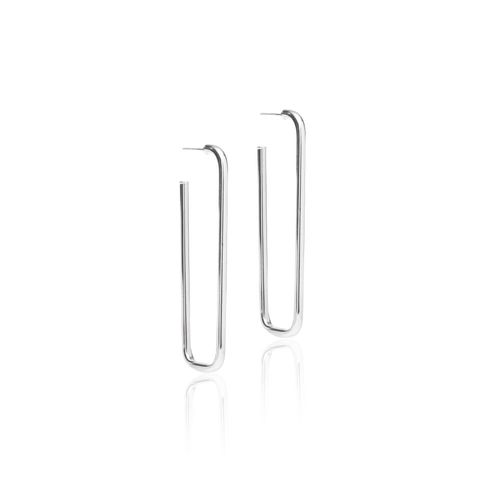 Brinco argola tubo retangular 3mm banho de prata