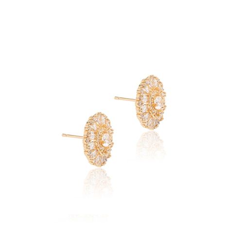 Brinco mandala zircônia branca banho de ouro 18k