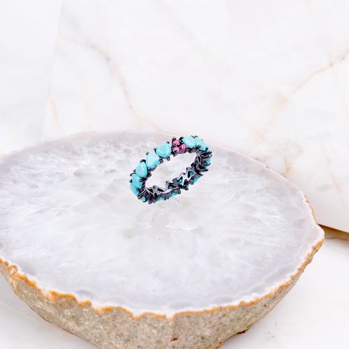 Anel turquesa cristal rubi inteira corações p (super promoção)