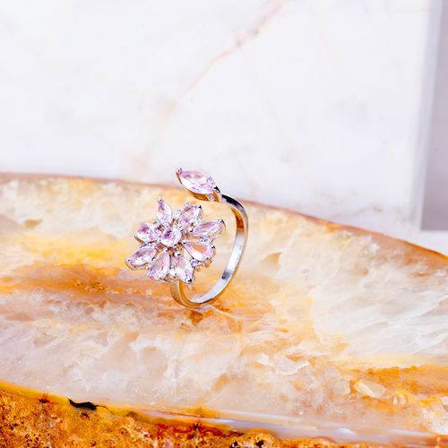 Anel zirconia branca aberto flor com navete super promoção aro19