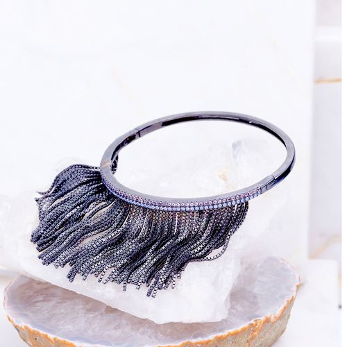 Bracelete nano opala duas linhas com franja semijoia