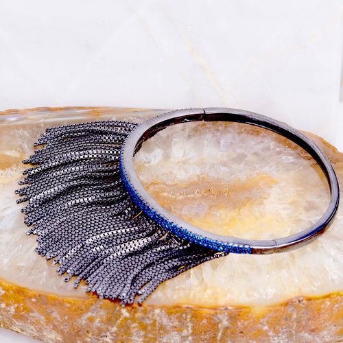 Bracelete zirconia azul escuro duas linhas com franja semijoia