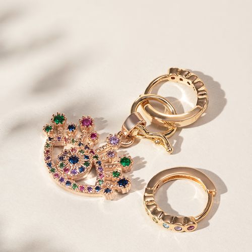 Brinco ear bling olho brilhante zircônia colorida banho de ouro 18k