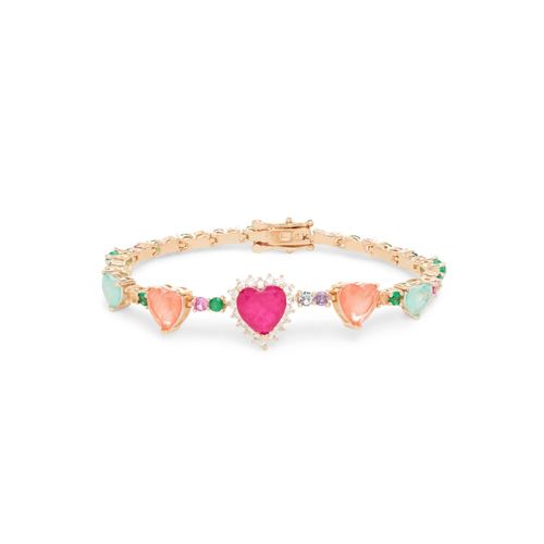 Pulseira linha corações fusion turmalina rosa 17cm banho de ouro 18k
