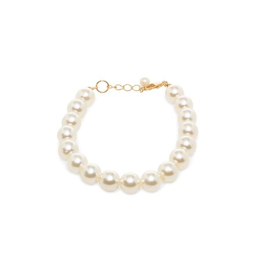 Pulseira pérola coreana 10mm 21cm banho de ouro 18k