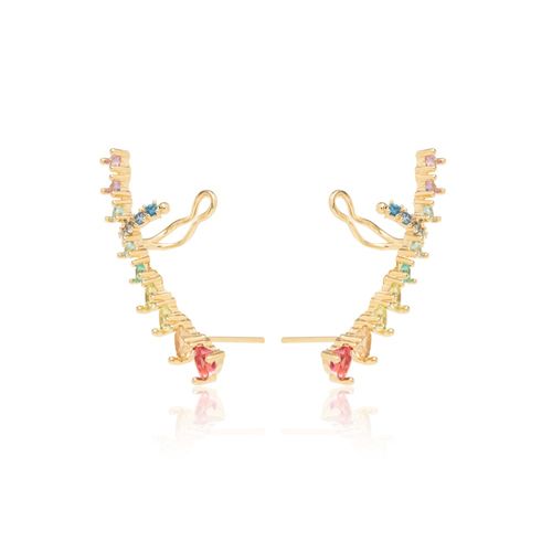 Brinco ear cuff corações cristal ametista verde banho de ouro 18k