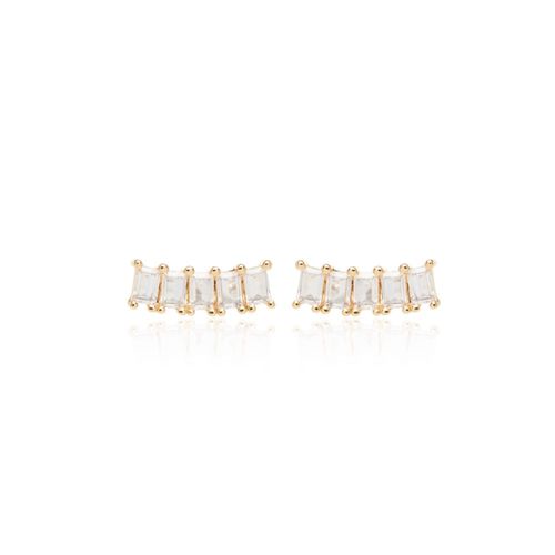 Brinco retângulos zircônia branca banho de ouro 18k
