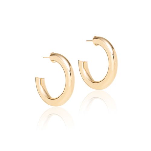 Brinco argola tubular 7mm de largura - 38mm de extensão - banho de ouro 18k