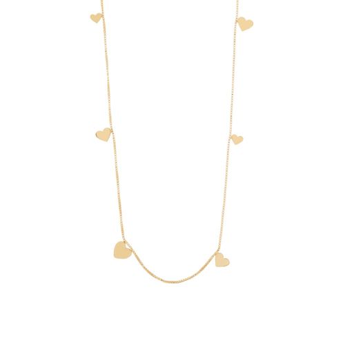 Colar liso inteiro corações pendurados 75cm banho de ouro 18k