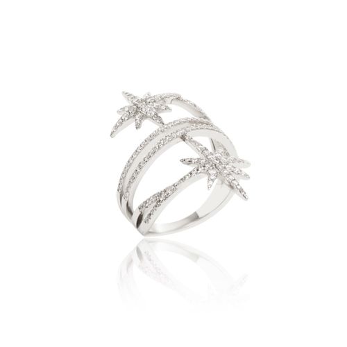 Anel estrelas zircônias brancas banho de ródio branco