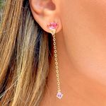 Brinco-longo-corrente-cristal-turmalina-rosa-banho-de-ouro-18k-