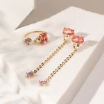 Brinco-longo-corrente-cristal-turmalina-rosa-banho-de-ouro-18k-