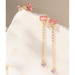 Brinco-longo-corrente-cristal-turmalina-rosa-banho-de-ouro-18k-