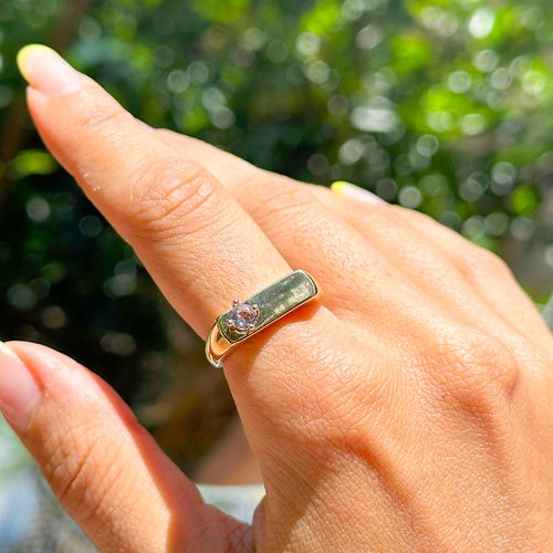Anel reto coroa cristal tanzanita banho de ouro 18k