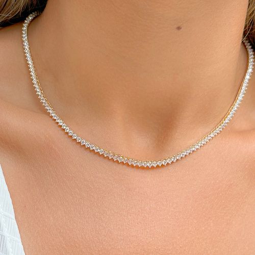 Colar riviera bolinhas zircônias brancas 42 cm banho de ouro 18k