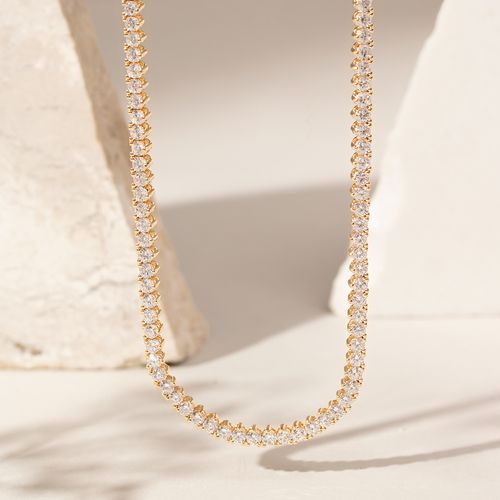 Colar riviera bolinhas zircônias brancas 42 cm banho de ouro 18k