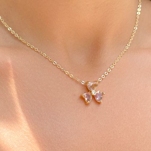 Colar pingente trevo coração cristal  rodolita 46 cm banho de ouro 18k