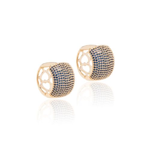 Brinco argola grande zircônia azul banho de ouro 18k