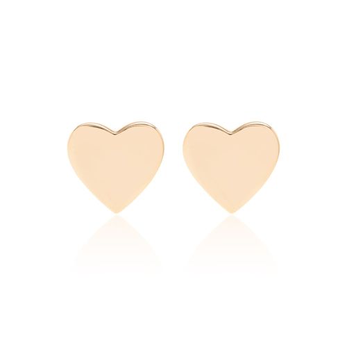 Brinco coração cheio liso banho de ouro 18k