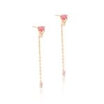 Brinco-longo-corrente-cristal-turmalina-rosa-banho-de-ouro-18k
