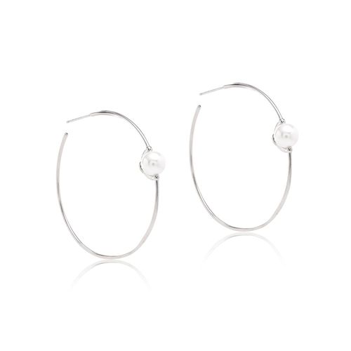 Brinco argola pérola shell banho de ródio branco