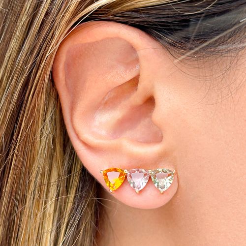 Brinco ear cuff triângulos cristal citrino banho de ouro 18k