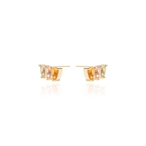 Brinco ear cuff triângulos cristal citrino banho de ouro 18k