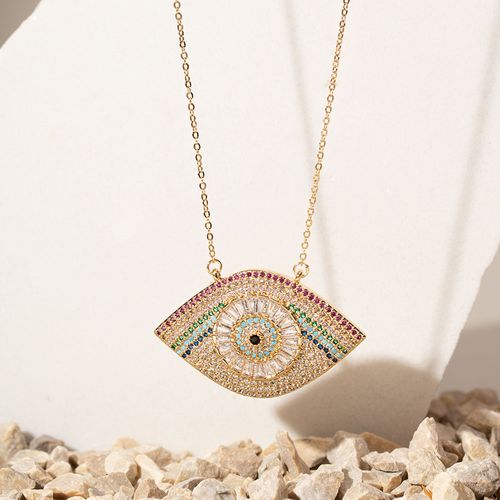 Colar olho arco-íris zircônia colorida 51cm banho de ouro 18k
