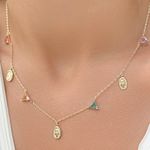 Colar-medalhas-nossa-senhora-das-gracas-triangulos-cristal-paraiba-50-cm-banho-de-ouro-18k