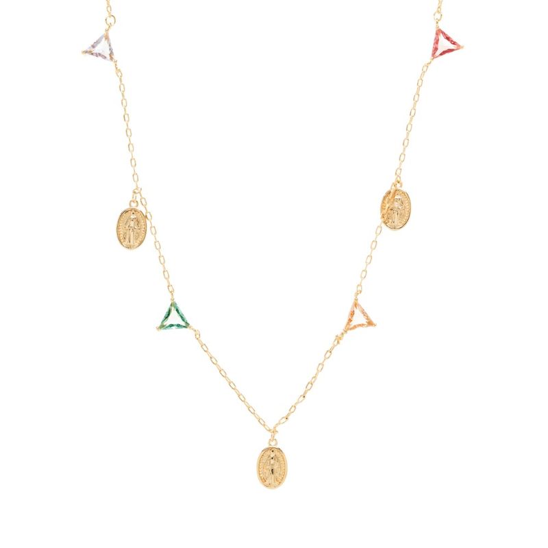 Colar-medalhas-nossa-senhora-das-gracas-triangulos-cristal-paraiba-50-cm-banho-de-ouro-18k