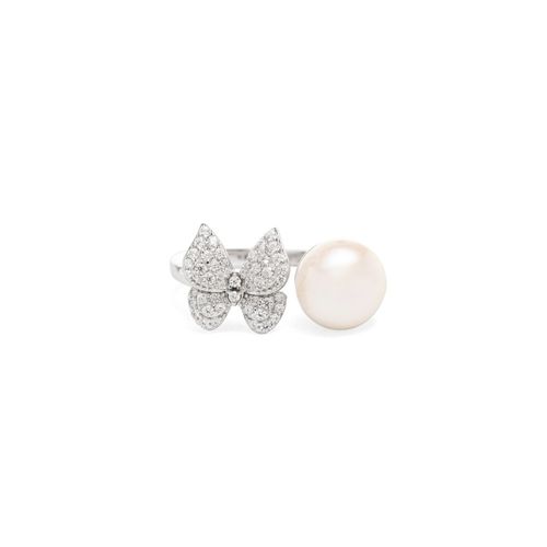 Anel pérola shell borboleta zircônia branca prata 925