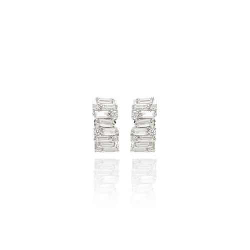 Brinco argola pequena tijolos zircônia branca prata 925