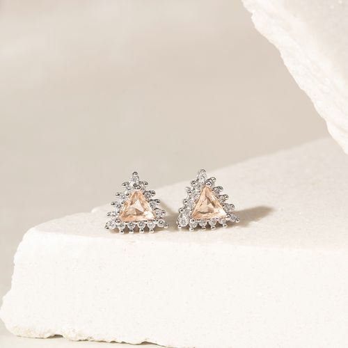 Brinco pirâmide cristal morganita zircônia branca prata 925