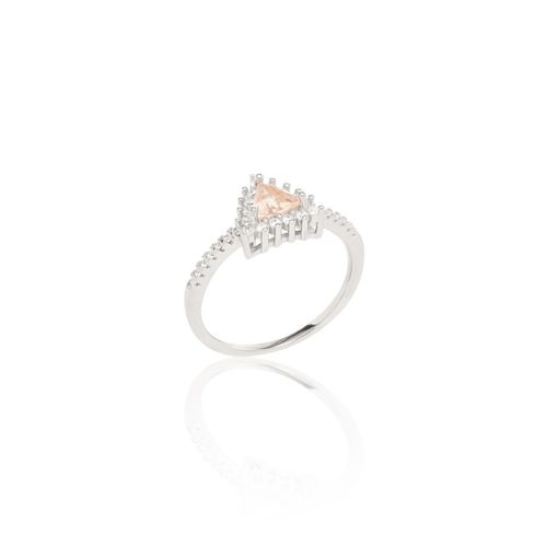 Anel pirâmide cristal morganita zircônia branca prata 925