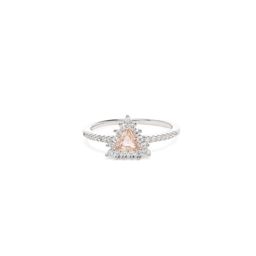 Anel pirâmide cristal morganita zircônia branca prata 925