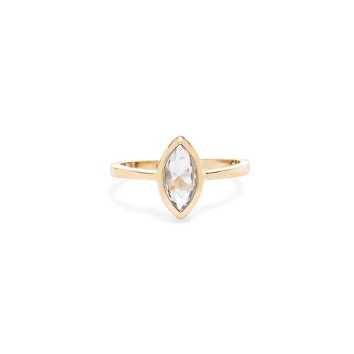 Anel navete cristal tanzanita banho de ouro 18k