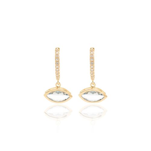 Brinco de argola cristal tanzanita navete banho de ouro 18k
