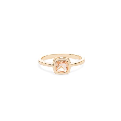 Anel quadrado cristal morganita banho de ouro 18k