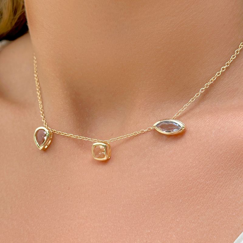 Colar-pingentes-gota-navete-quadrado-cristal-topazio-fume-50-cm-banho-de-ouro-18k