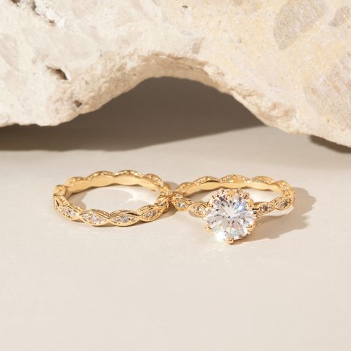 Anel duplo solitário coroa ponto de luz de zircônia branca banho de ouro 18k